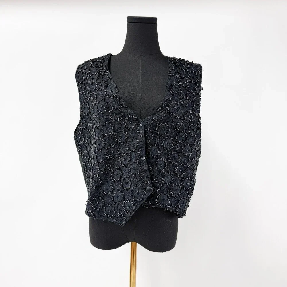 VINTAGE BEADED VEST TOP WITH BUTTONS - Picture 2 of 9